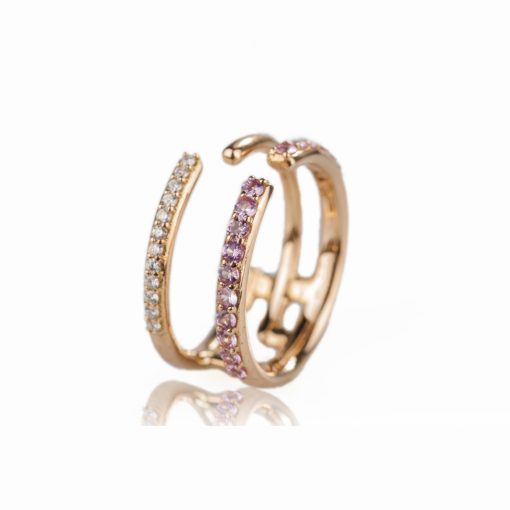 anello oro rosa 18 carati con diamanti taglio brillante e zaffiri rosa